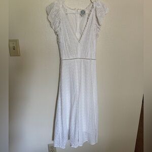 Francesca’s White Deep V-Neck Maxi Dress